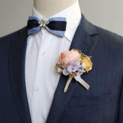 Picture of Wedding Boutonniere Bouquet Chest Brooch For Suit Lapel Fashion Accessories (1PS) (Light Peach & Yellow)