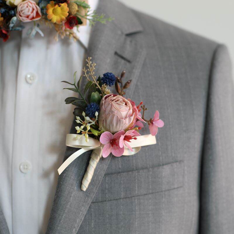 Picture of Wedding Boutonniere Bouquet Chest Brooch For Suit Lapel Fashion Accessories (1PS) (Light Purple Corsage)