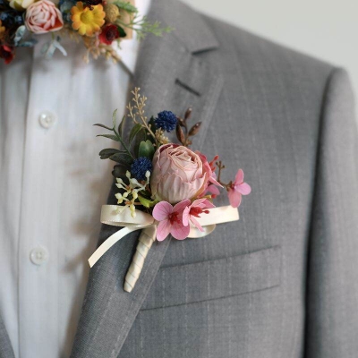 Picture of Wedding Boutonniere Bouquet Chest Brooch For Suit Lapel Fashion Accessories (1PS) (Light Purple Corsage)
