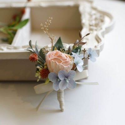 Picture of Wedding Boutonniere Bouquet Chest Brooch For Suit Lapel Fashion Accessories (1PS) (Champagne Pink)