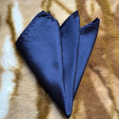 Picture of Handmade Rose Cloth Flower Corsage Pin With Pocket Square (Navy Blue)
