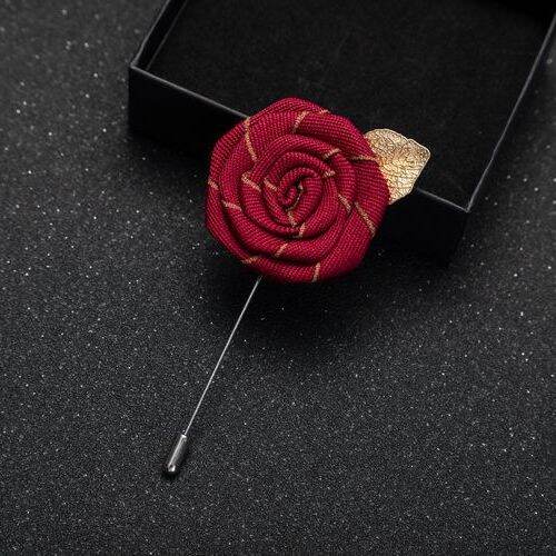 Picture of Handmade Rose Cloth Flower Corsage Pin With Pocket Square (Maroon)