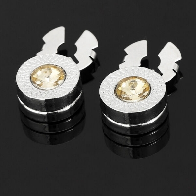 Picture of Cufflinks Style Stoned Round Button Cover Pair Set For Men (1 Pair) (Silver Golden Stone)