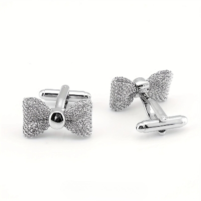 Picture of High-End Fashionable and Exquisite Golden Bow Shaped Cufflinks For Men French Cuff Shirt Button (Silver)
