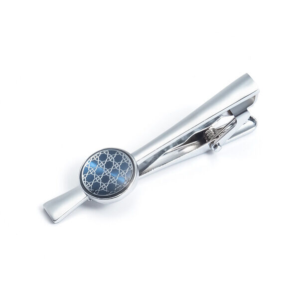 Picture of Luxury Round Metal Cufflinks & Tie Clip Set For Men French Cuff Shirt Accessories (1Set) (Silver Blue)