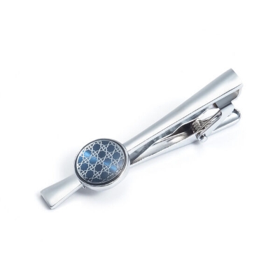 Picture of Luxury Round Metal Cufflinks & Tie Clip Set For Men French Cuff Shirt Accessories (1Set) (Silver Blue)