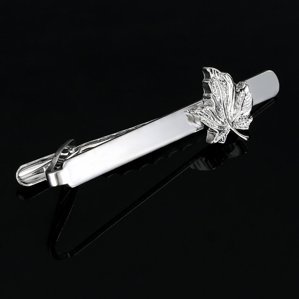 Picture of Luxury Maple Leaf Metal Cufflinks & Tie Clip Set For Men French Cuff Shirt Accessories (1Set) (Silver)