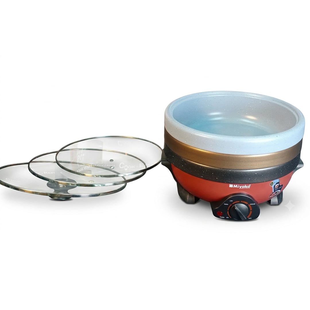 Picture of Miyako Multi Cooker 5 Ltr With 3 Pot & 3 Glass Lid Elcetric  Curry Cooker For Fast Cooking -MC-580T