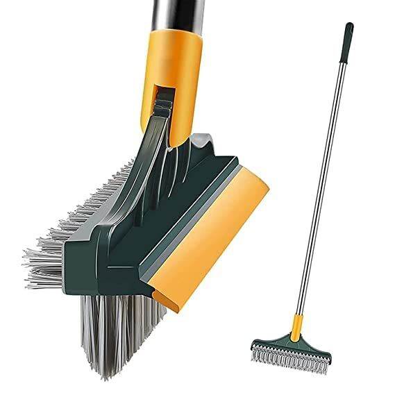 Picture of 3 in 1 Tiles cleaning brush with long handle and wipers,180° rotating for bathroom floor cleaning-Green
