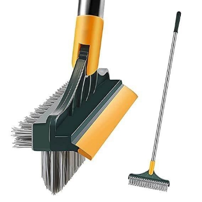 Picture of 3 in 1 Tiles cleaning brush with long handle and wipers,180° rotating for bathroom floor cleaning-Green