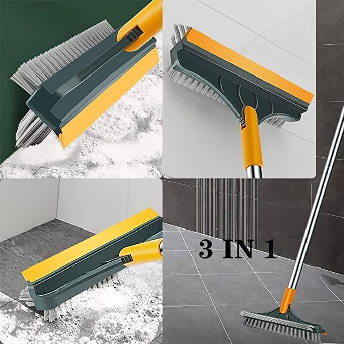 Picture of 3 in 1 Tiles cleaning brush with long handle and wipers,180° rotating for bathroom floor cleaning-Green
