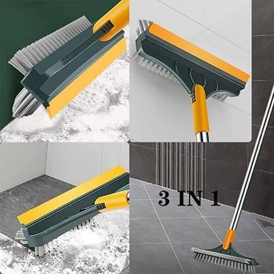 Picture of 3 in 1 Tiles cleaning brush with long handle and wipers,180° rotating for bathroom floor cleaning-Green