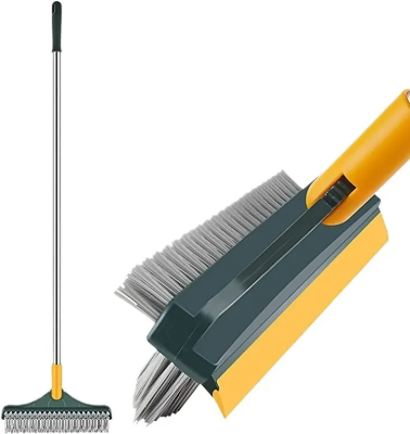 Picture of 3 in 1 Tiles cleaning brush with long handle and wipers,180° rotating for bathroom floor cleaning-Green