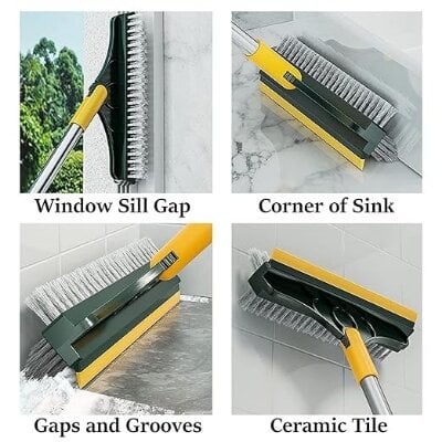 Picture of 3 in 1 Tiles cleaning brush with long handle and wipers,180° rotating for bathroom floor cleaning-Green