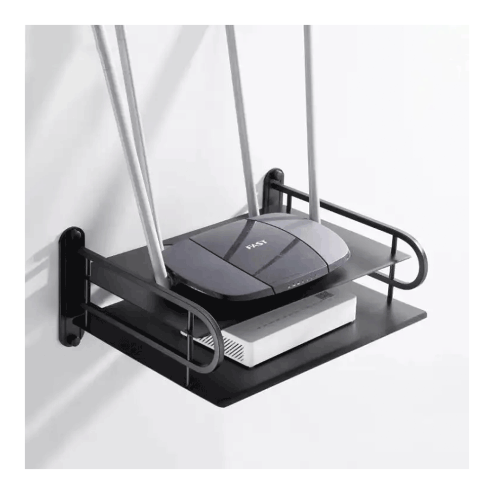 Picture of Metal - Wifi Router Storage Boxes /tv Set-top Box/dvd Player Stand/telephone Holder Wall Hanging Black Aluminum Rack Bracket-Black