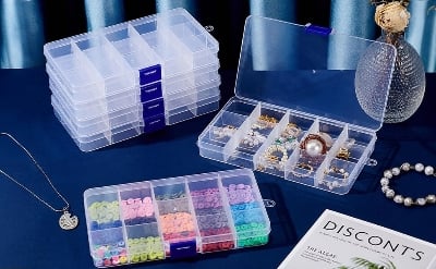 Picture of 10 Grids PP Plastic Storage Boxes Removable Organizer Holder Case Transparent Sundries Jewelry Box-transparent white