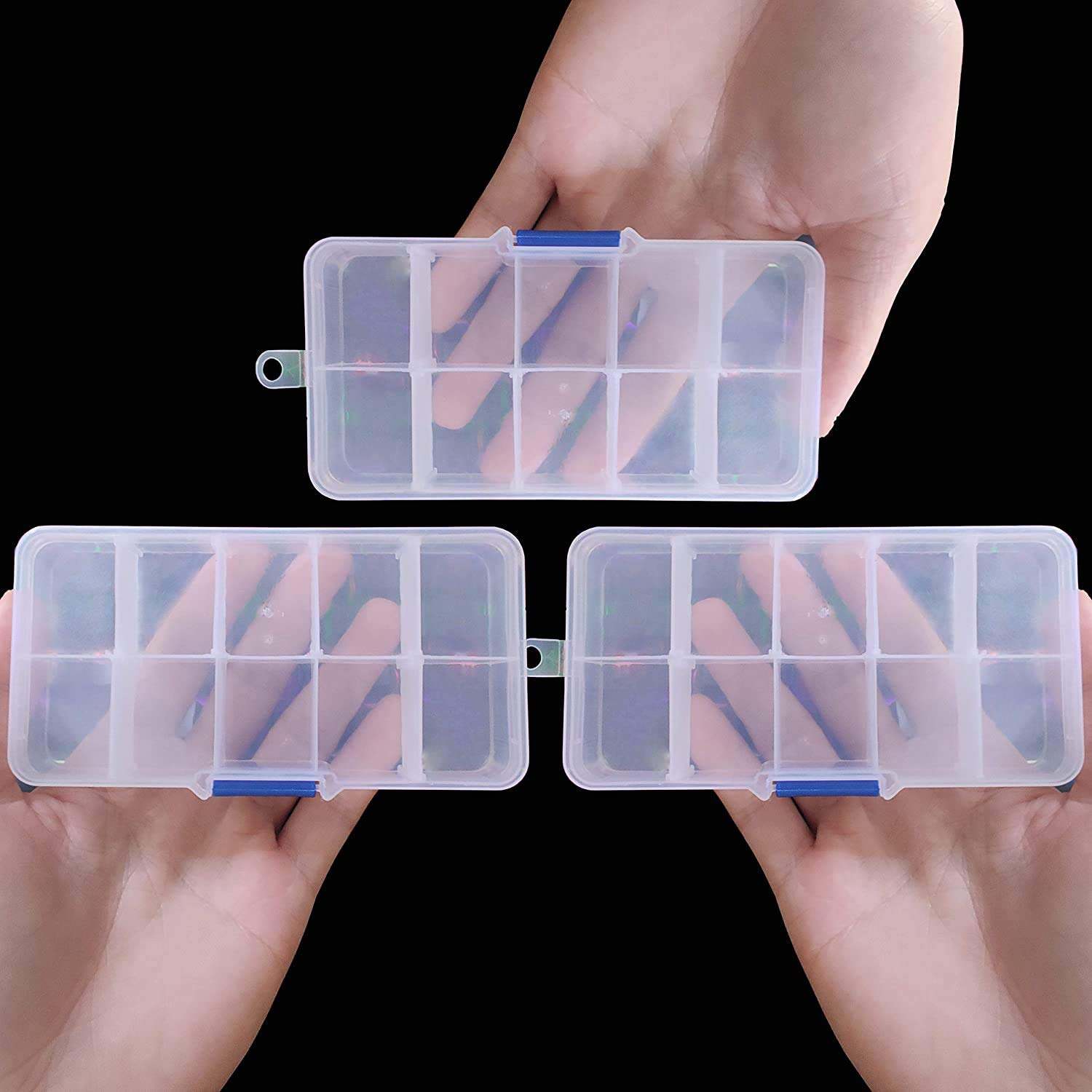 Picture of 10 Grids PP Plastic Storage Boxes Removable Organizer Holder Case Transparent Sundries Jewelry Box-transparent white