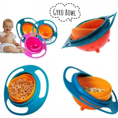 Picture of Gyro Bowl 360 Dgree Rotation Bowl with Lid for Baby Feeding Bowl-Orange