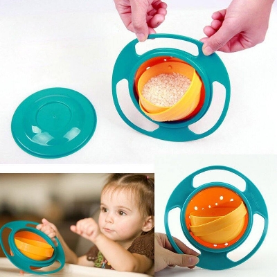 Picture of Gyro Bowl 360 Dgree Rotation Bowl with Lid for Baby Feeding Bowl-Orange