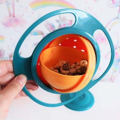 Picture of Gyro Bowl 360 Dgree Rotation Bowl with Lid for Baby Feeding Bowl-Orange