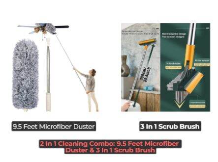 Picture of 2 In 1 Cleaning Combo: 9.5 Feet Microfiber  Duster & 3 In 1 Scrub Brush-2 In 1 Combo