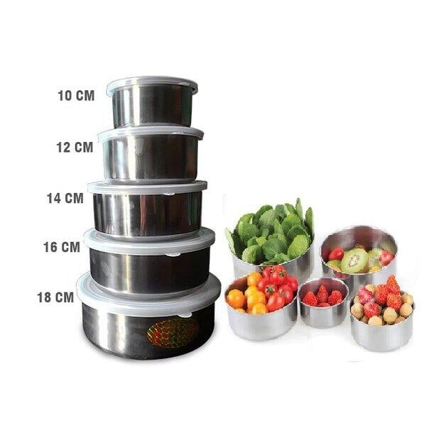Picture of 5 Pcs Set Protect Fresh High Quality Stainless Steel Food Box | Stainless Steel Body with Food Grade Plastic Cover-Silver