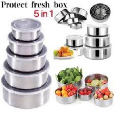 Picture of 5 Pcs Set Protect Fresh High Quality Stainless Steel Food Box | Stainless Steel Body with Food Grade Plastic Cover-Silver