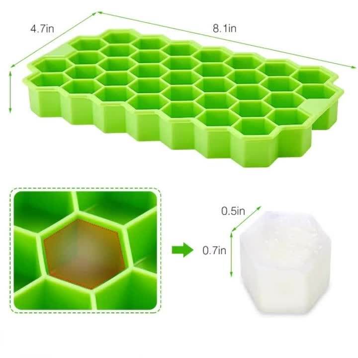 Picture of Durable Silicone Ice Cube Tray Mold – 37 Cavities, Honeycomb Shape, Stackable, Dishwasher Safe with Lid-Multicolor