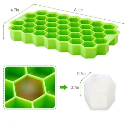 Picture of Durable Silicone Ice Cube Tray Mold – 37 Cavities, Honeycomb Shape, Stackable, Dishwasher Safe with Lid-Multicolor