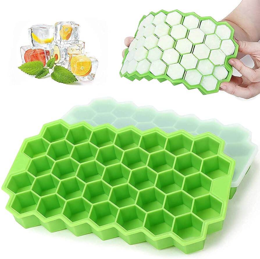 Picture of Durable Silicone Ice Cube Tray Mold – 37 Cavities, Honeycomb Shape, Stackable, Dishwasher Safe with Lid-Multicolor