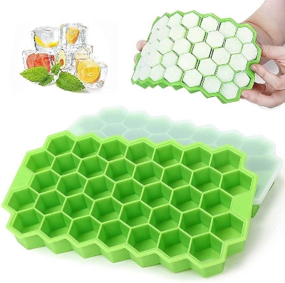 Picture of Durable Silicone Ice Cube Tray Mold – 37 Cavities, Honeycomb Shape, Stackable, Dishwasher Safe with Lid-Multicolor