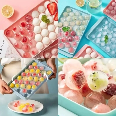 Picture of Ice Ball Tray, Cute Ice Tray, Ice Maker with Lid, Ice Cube Case, Ice Cube Tray, Round, Easy to Remove, Freezer, Storage, Liquor Ice, Home Use, Lid Included, Durable, DIY Confectionery Tools,-Multicolor