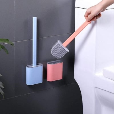 Picture of Toilet Cleaning Brush, Leak-Proof with Silicone Base & Quick-Drying Holder - Flat Head, Flexible & Soft (Multicolor)-Multicolor