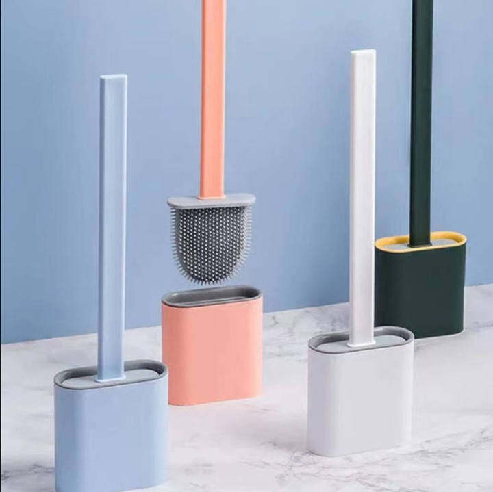 Picture of Toilet Cleaning Brush, Leak-Proof with Silicone Base & Quick-Drying Holder - Flat Head, Flexible & Soft (Multicolor)-Multicolor