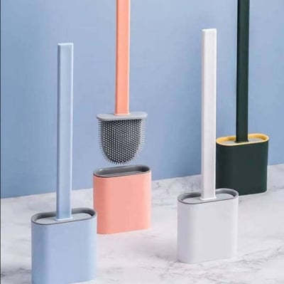 Picture of Toilet Cleaning Brush, Leak-Proof with Silicone Base & Quick-Drying Holder - Flat Head, Flexible & Soft (Multicolor)-Multicolor