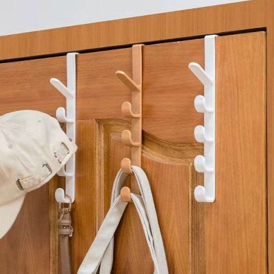 Picture of Wardrobe Door Hook Punch Free Cabinet Door Storage Rack Bedroom Clothes Hanging Hanger Home Organizer Bags Hats Holder Hook-Multicolor
