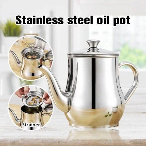 Picture of Stainless Steel Oil Strainer Pot Container Jug Storage Can With Filter Cooking Oil Pot Kitchen Large Capacity 18oz-Multicolor
