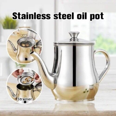 Picture of Stainless Steel Oil Strainer Pot Container Jug Storage Can With Filter Cooking Oil Pot Kitchen Large Capacity 18oz-Multicolor
