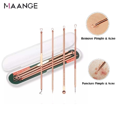 Picture of 4Pc/Set Stainless Steel Blackhead Removal Kit Acne Blemish Pimple Extractor Remover Needles Tweezers Face Skin Care Tool