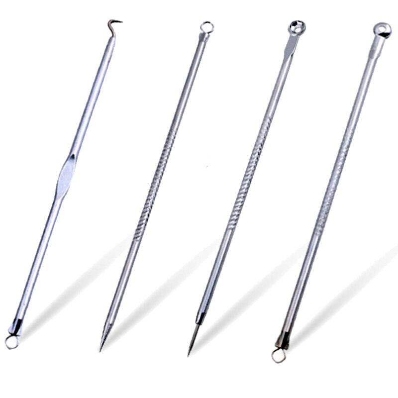 Picture of 4Pc/Set Stainless Steel Blackhead Removal Kit Acne Blemish Pimple Extractor Remover Needles Tweezers Face Skin Care Tool