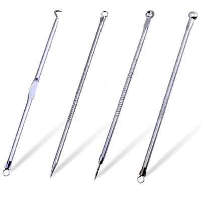 Picture of 4Pc/Set Stainless Steel Blackhead Removal Kit Acne Blemish Pimple Extractor Remover Needles Tweezers Face Skin Care Tool