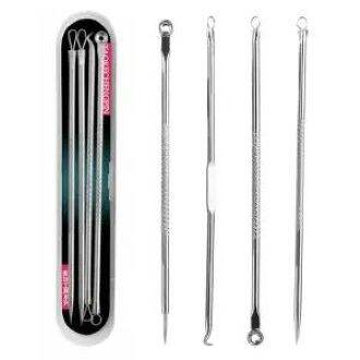 Picture of 4Pc/Set Stainless Steel Blackhead Removal Kit Acne Blemish Pimple Extractor Remover Needles Tweezers Face Skin Care Tool