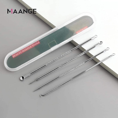 Picture of 4Pc/Set Stainless Steel Blackhead Removal Kit Acne Blemish Pimple Extractor Remover Needles Tweezers Face Skin Care Tool