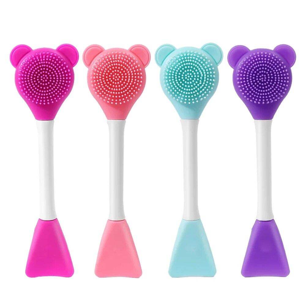 Picture of Double Head Facial Mask Brush Silicone Bear Applicator Spoon Spatula Stirring Stick Women Skin Face Cleansing Care Home Makeup Tools