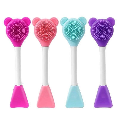 Picture of Double Head Facial Mask Brush Silicone Bear Applicator Spoon Spatula Stirring Stick Women Skin Face Cleansing Care Home Makeup Tools