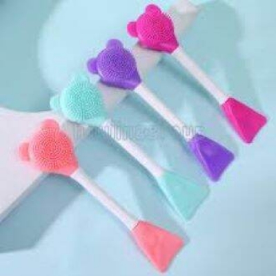 Picture of Double Head Facial Mask Brush Silicone Bear Applicator Spoon Spatula Stirring Stick Women Skin Face Cleansing Care Home Makeup Tools