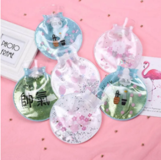 Picture of Cute Cartoon Warm Water Bottle Mini Hot Water Bottles Portable Hand Warmer Feet Girls Pocket Hot Water Bags Transparent Plush