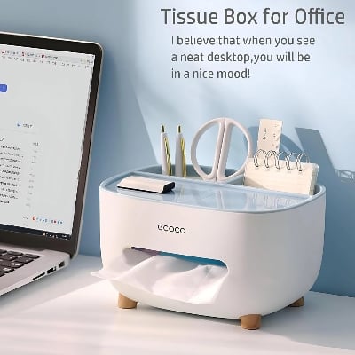 Picture of Desk Organization - Change up the boring look of ordinary tissue boxes with this stylish storage holder that keeps your desktop tidy and neat-White And Sky