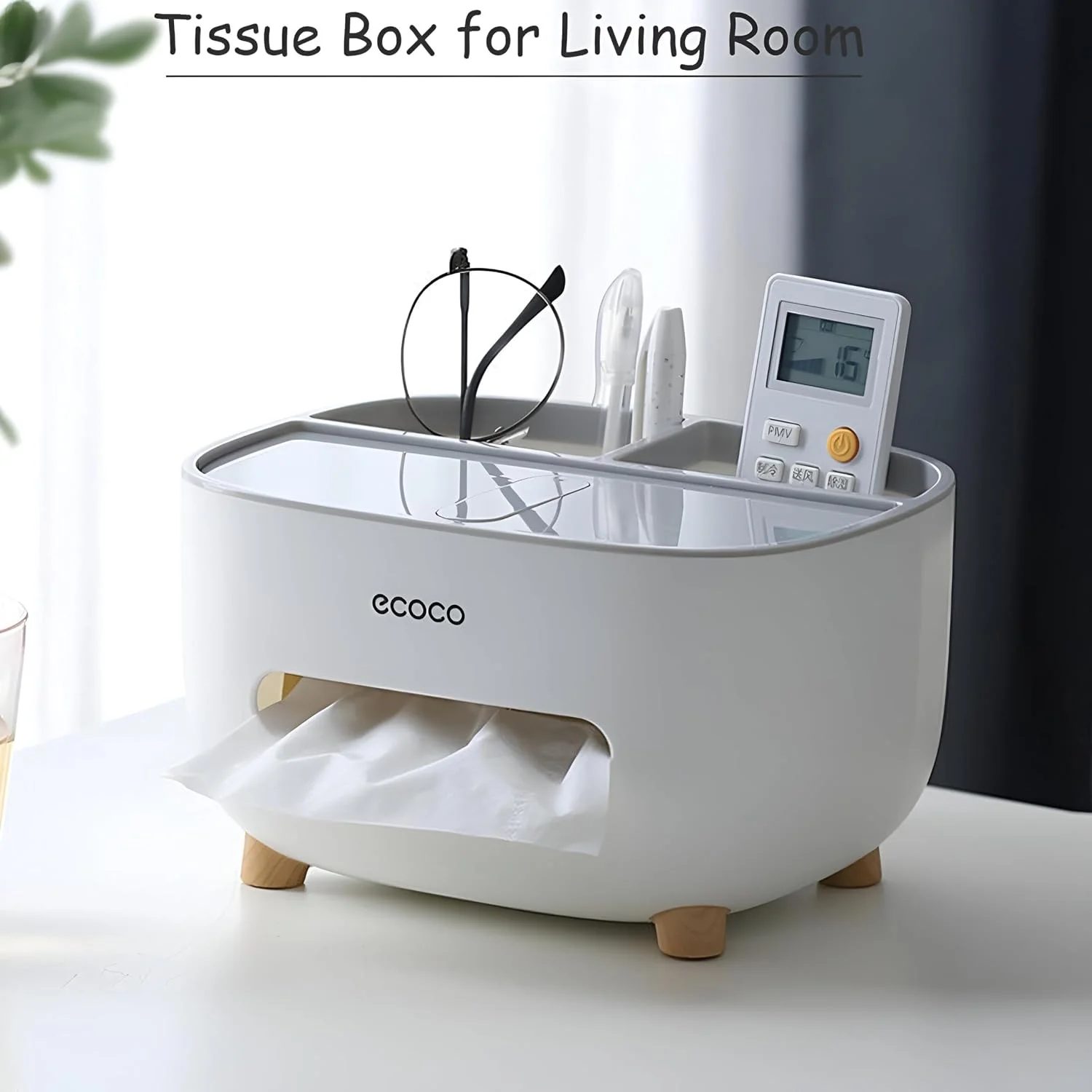 Picture of Desk Organization - Change up the boring look of ordinary tissue boxes with this stylish storage holder that keeps your desktop tidy and neat-White And Sky