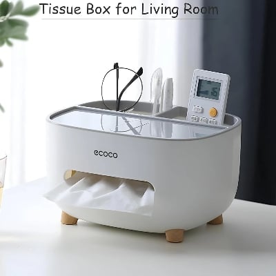 Picture of Desk Organization - Change up the boring look of ordinary tissue boxes with this stylish storage holder that keeps your desktop tidy and neat-White And Sky